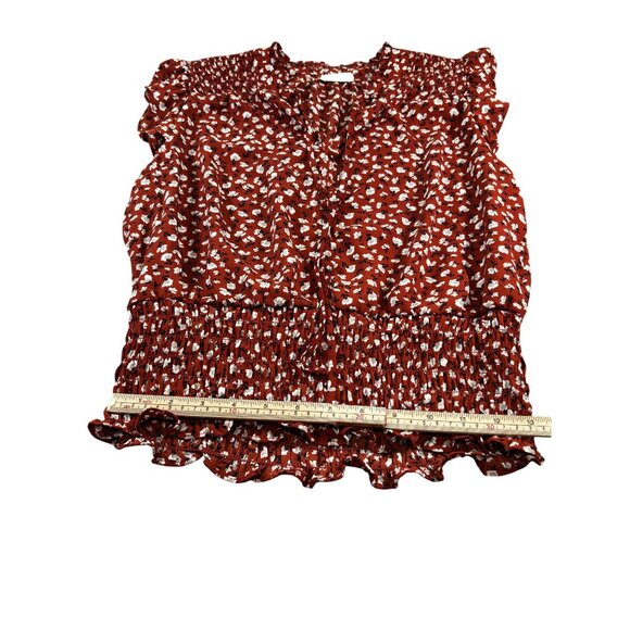 Sienna Sky Red Floral Blouse Womens M Short Sleeve Ruffle Hem 100% Polyester - Picture 9 of 10